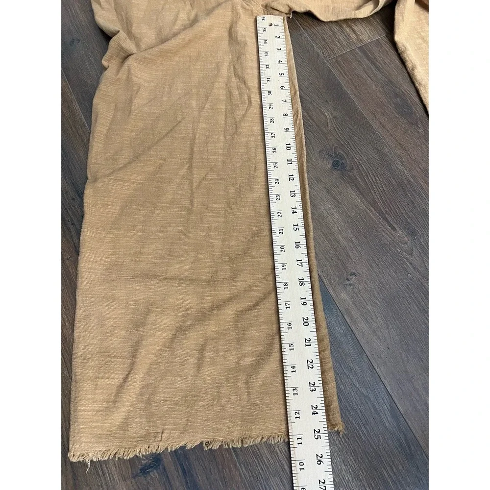 GIGO USA Women Beige Wide Leg Cropped Pants Elastic Waist‎ Frayed Hem Size S